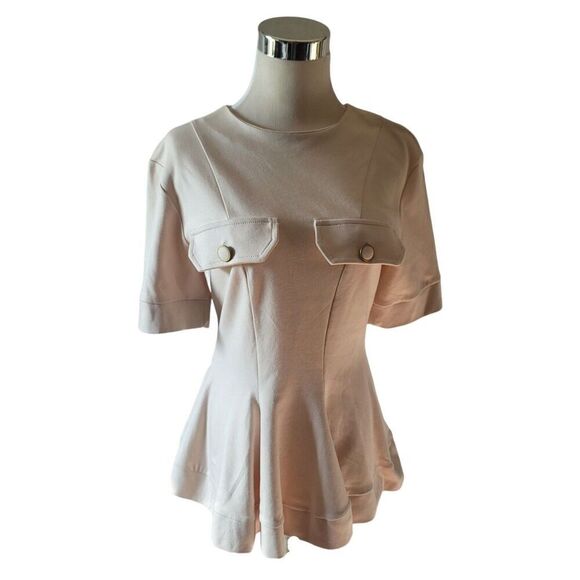 H&M Peplum Short Sleeve Cream Blush Top Size 4 - Picture 1 of 8